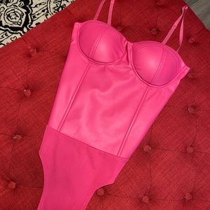 Aqua faux leather bustier bodysuit